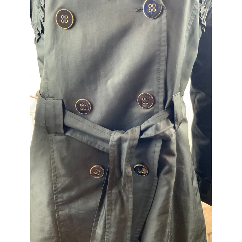 Beverly Hills Polo Club Womens Black Trench Coat Lg Belted Waist Ruffled Design - Picture 4 of 16